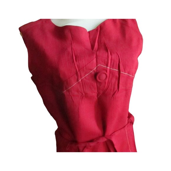 6/8 Vintage 1960's Dress Belted MR FINE DALLAS TEXAS BLOOD RED MIDI SLEEVELESS - Picture 2 of 8